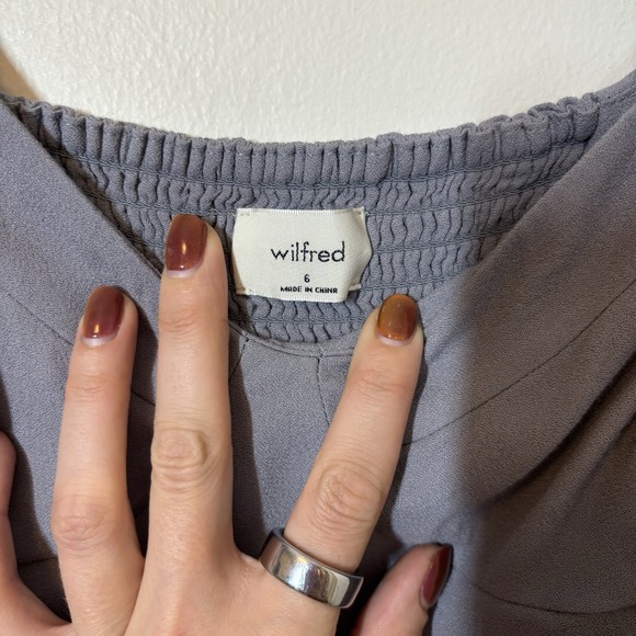 Aritzia Wilfred Novella Smocked Square Neck Mini Dress 6 Gray Blue‎ - Stains - Picture 2 of 9